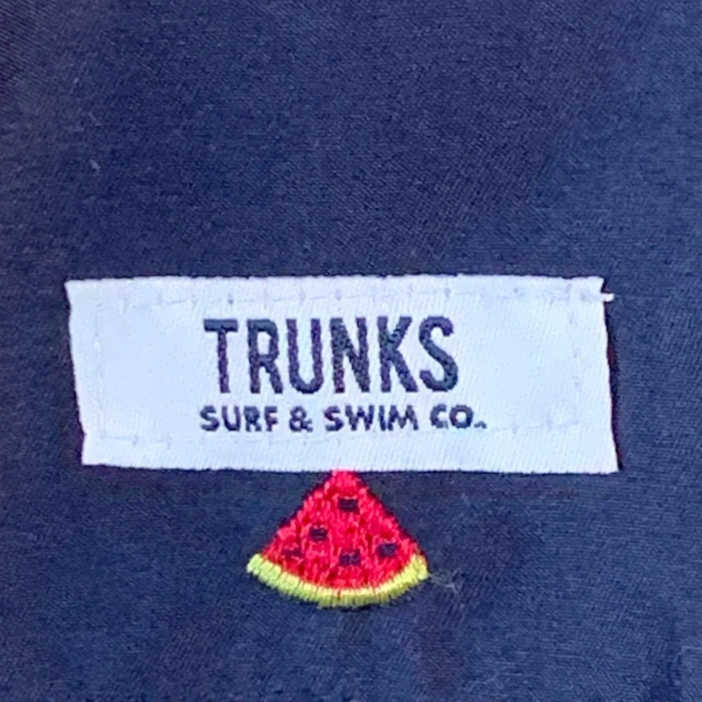 Trunks Surf & Swim Co. Navy Blue Embroidered Watermelon Swim Trunks Size M